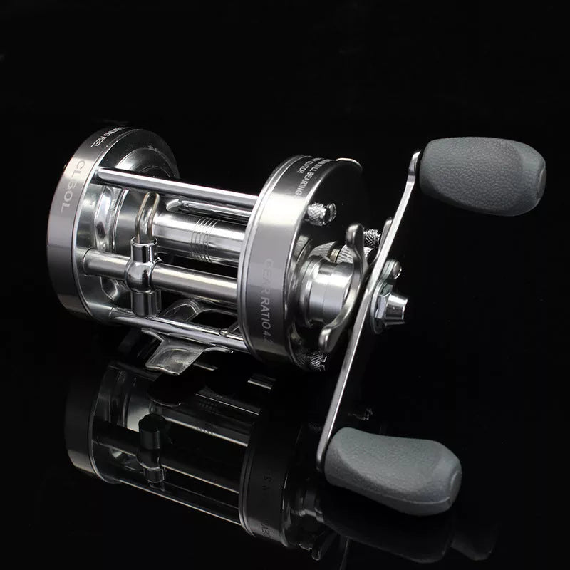Metal Double Brake Drum Leiqiang Wheel Boat Fishing Reel in gun color, gold, and blue options