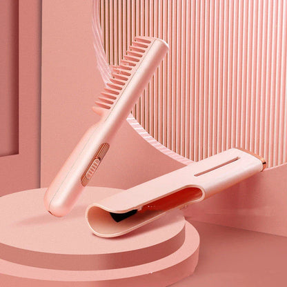 Wireless hair straightening comb with integrated styling features for salon-quality results at home