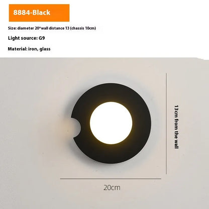 Glass wall lamp in black or gold for bedroom bedside and background wall, 220V, 7W light options