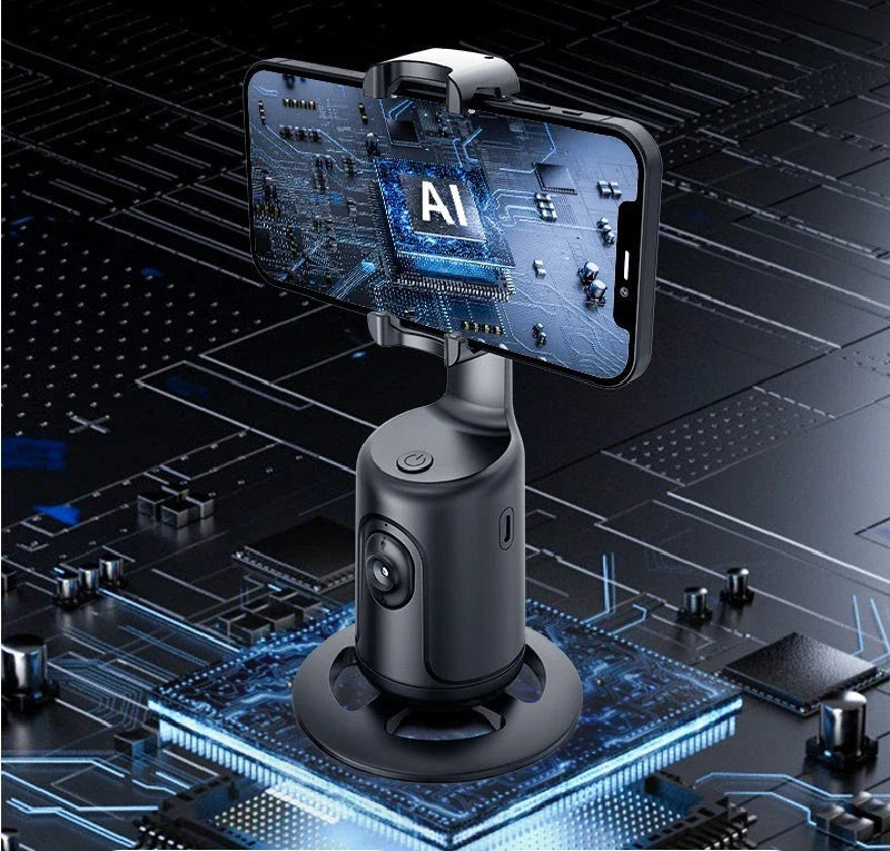 360° Auto-Tracking Smartphone Gimbal with AI Face Tracking, Stabilization, and 360° Rotation for Vlogging, Live Streaming, and Video Recording