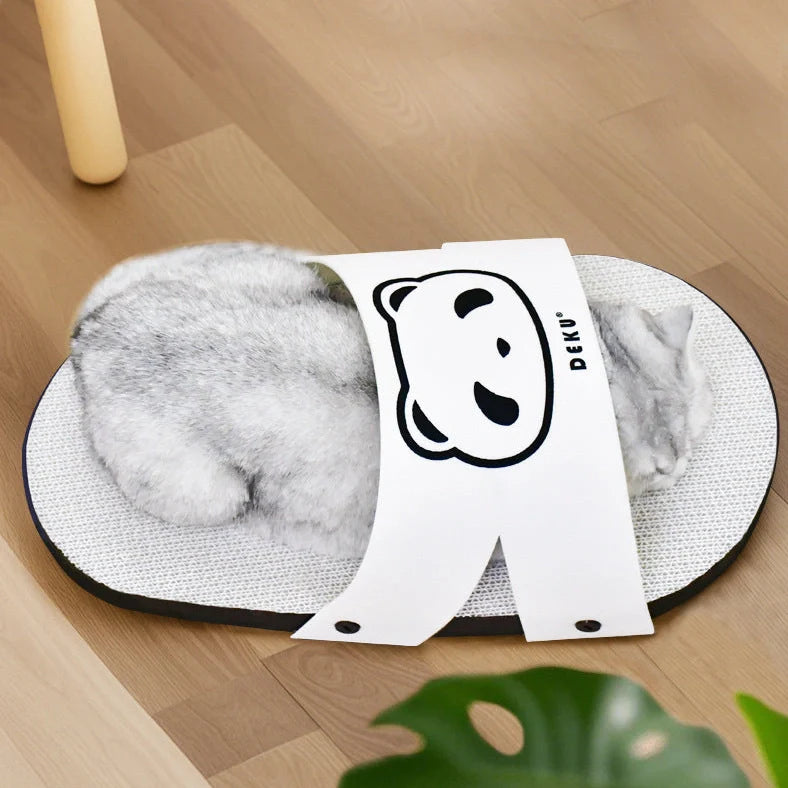 White slipper style cat scratch board made from corrugated paper measuring 30cm length