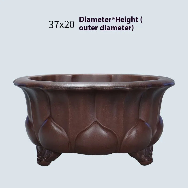 Square purple sand succulent pot with antique finish measuring 37x37x20cm showing breathable ceramic construction