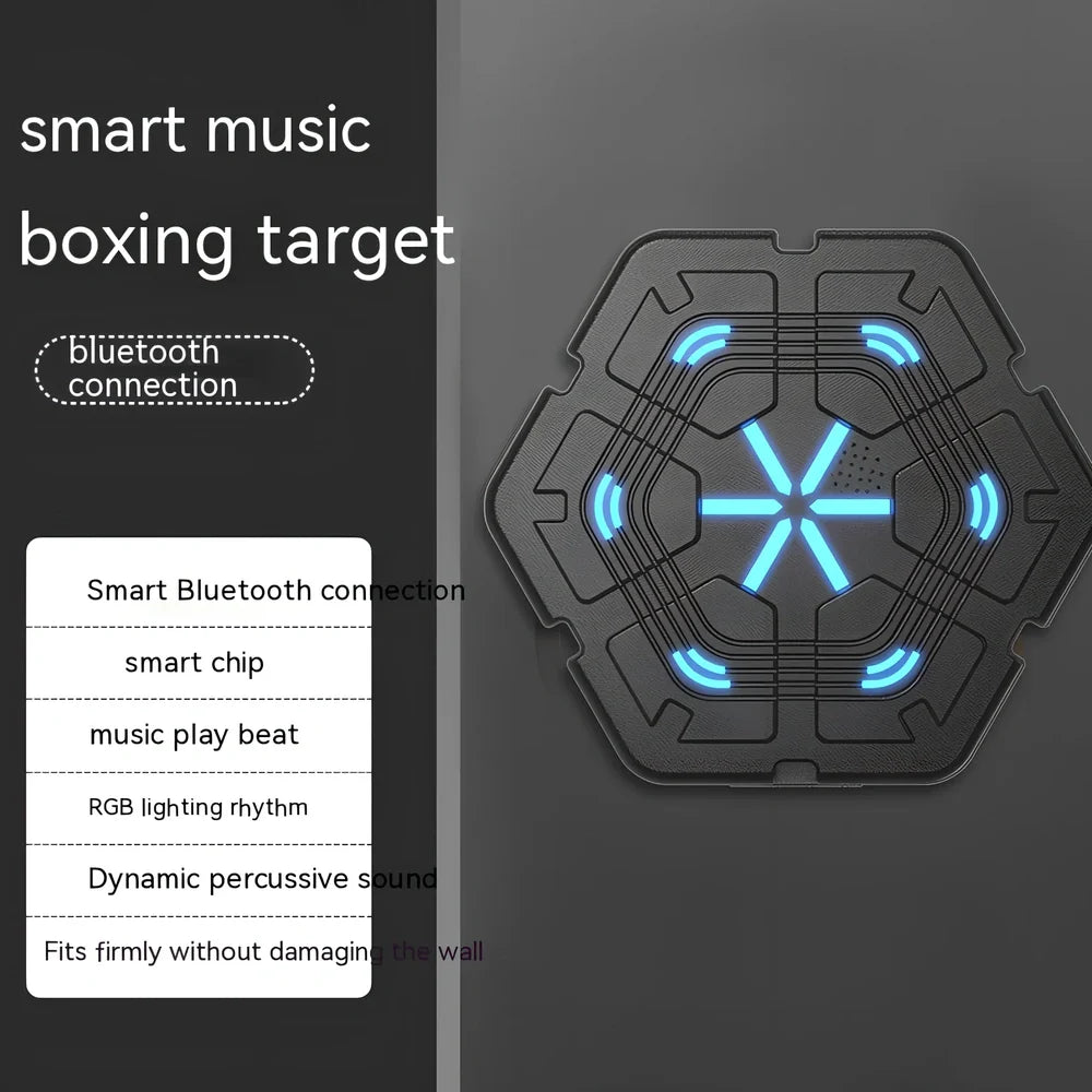 Blue hexagonal boxing machine with gloves, 430mm square target with musical feedback system