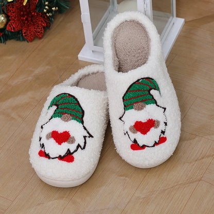 Cozy Santa Claus-themed plush slippers with soft, short-pile fabric and durable TPR soles for indoor wear and holiday cheer