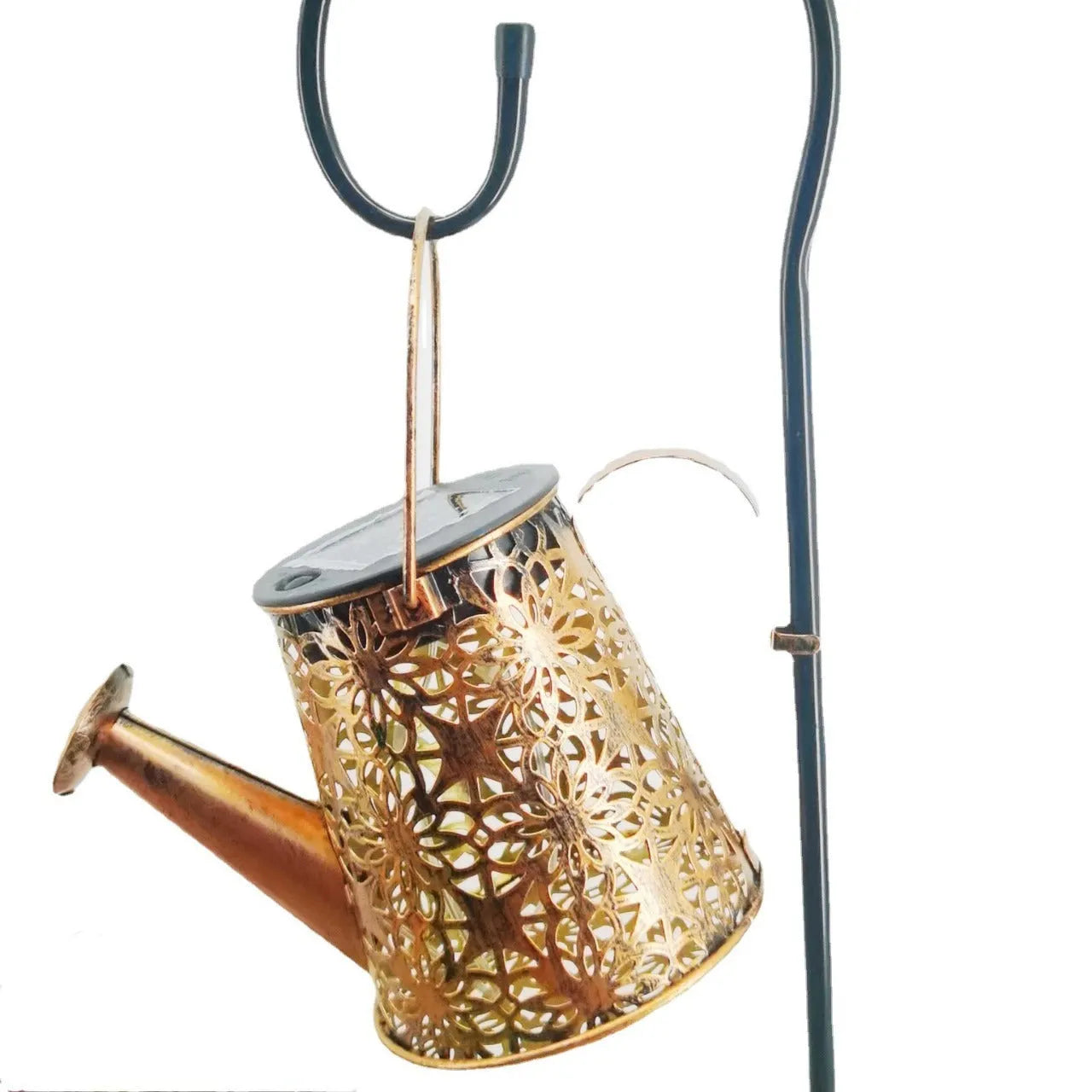 Wrought iron solar kettle light with butterfly design for garden decoration