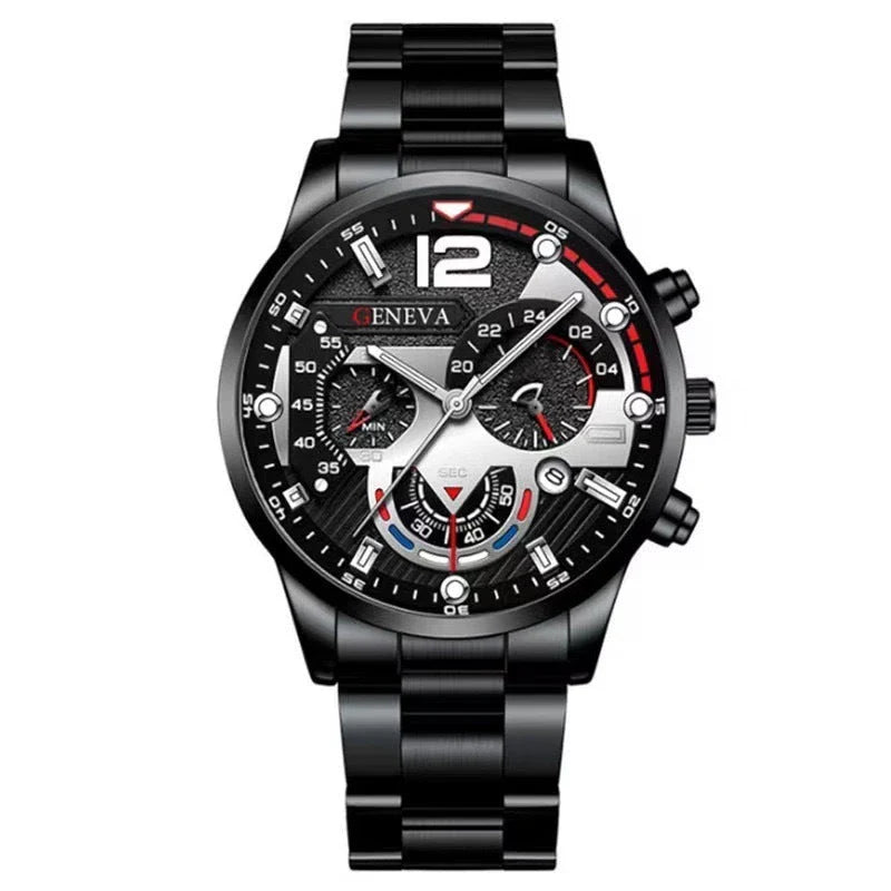 Men's stainless steel watch and coordinating bracelet set in various color options
