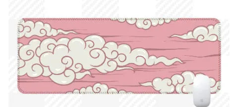 Large non-slip rubber desk mat showing Japanese style pattern on a wooden desk.