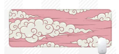 Large non-slip rubber desk mat showing Japanese style pattern on a wooden desk.