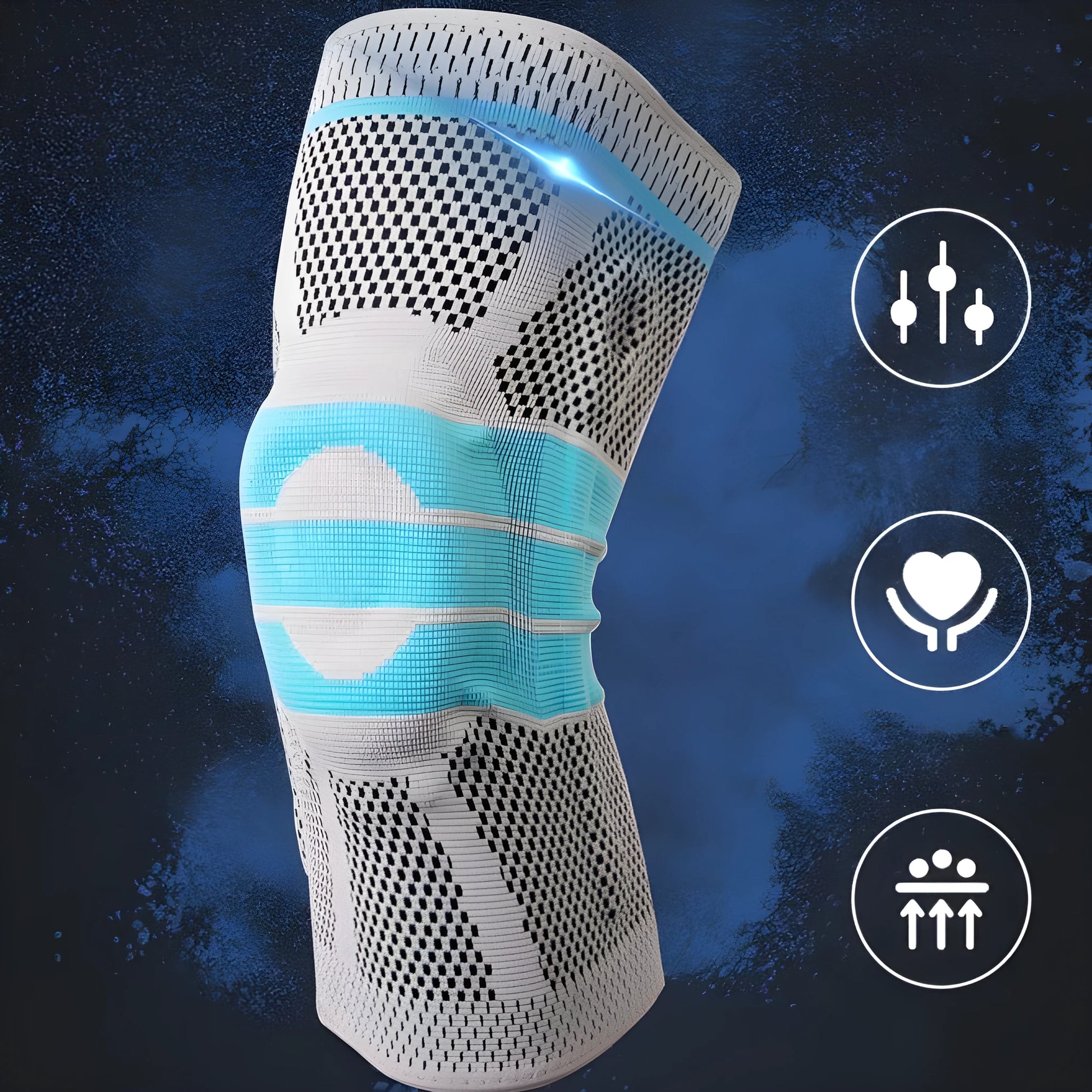 Sky blue silicone and elastic fibre basketball knee pads for running, shown in size L.