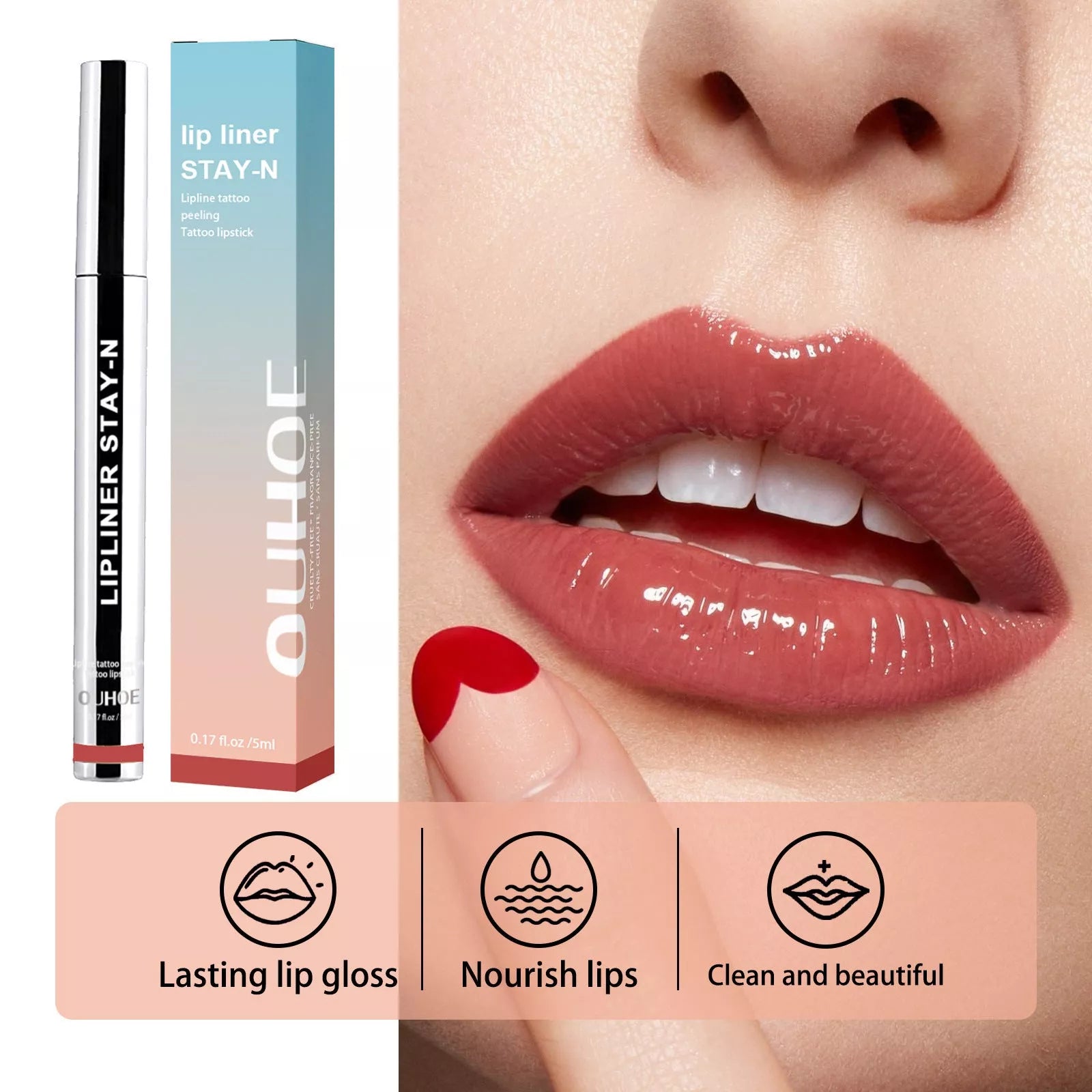 Dark brown waterproof lip liner pen with precision tip for long-lasting lip definition