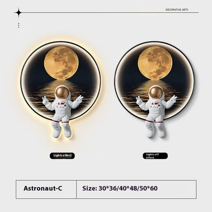 Spaceman astronaut themed canvas wall painting with optional LED lights for a child's bedroom