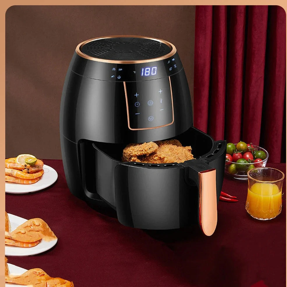 5.5L touch screen air fryer with metal body and LCD display for healthier frying
