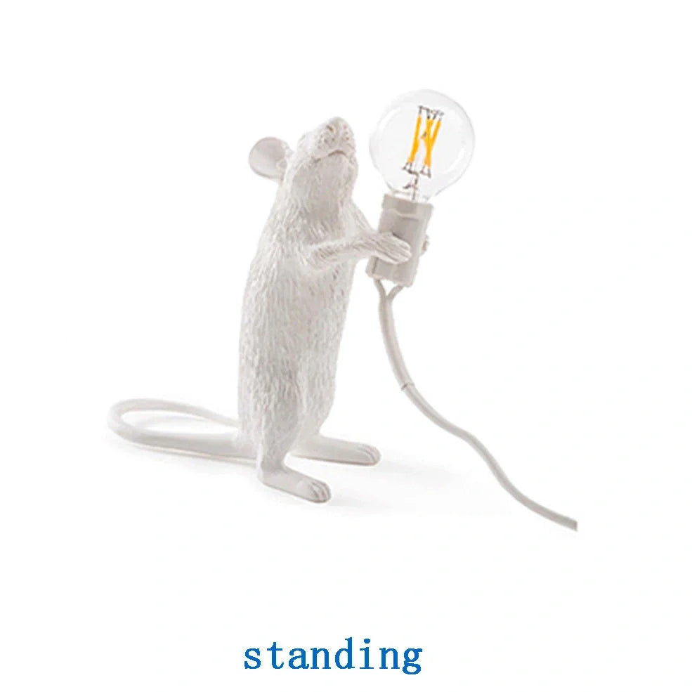 White and gold mouse-shaped desk lamp with polyresin details and 4W LED lighting