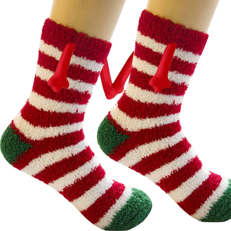Christmas couple socks with magnetic connection feature and 3D animal patterns