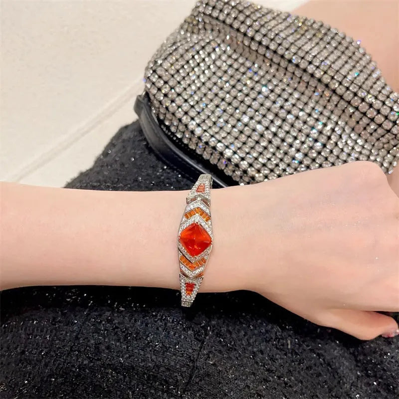 Retro zircon emerald bracelet for women, copper electroplated, round design, colour SL1266