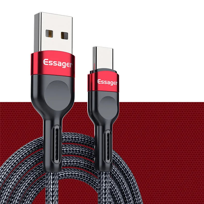 USB Type-C 3A fast charge data cable for Android phones in black red, grey or blue, 0.5m 1m 2m