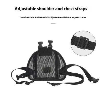 Blue breathable dog backpack with mesh panels and adjustable straps for pet transport