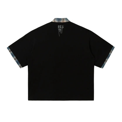 Men's asymmetric lapel graffiti print cotton top in loose fit with short sleeves for summer street style