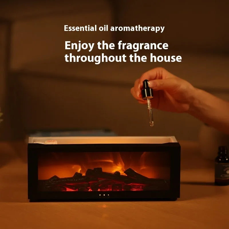 Square flame aromatherapy machine with 3D flame effect and 7 colour mood lights