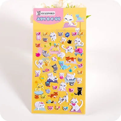 Cartoon three-dimensional bubble stickers showing colourful animal, food and pattern designs for decoration