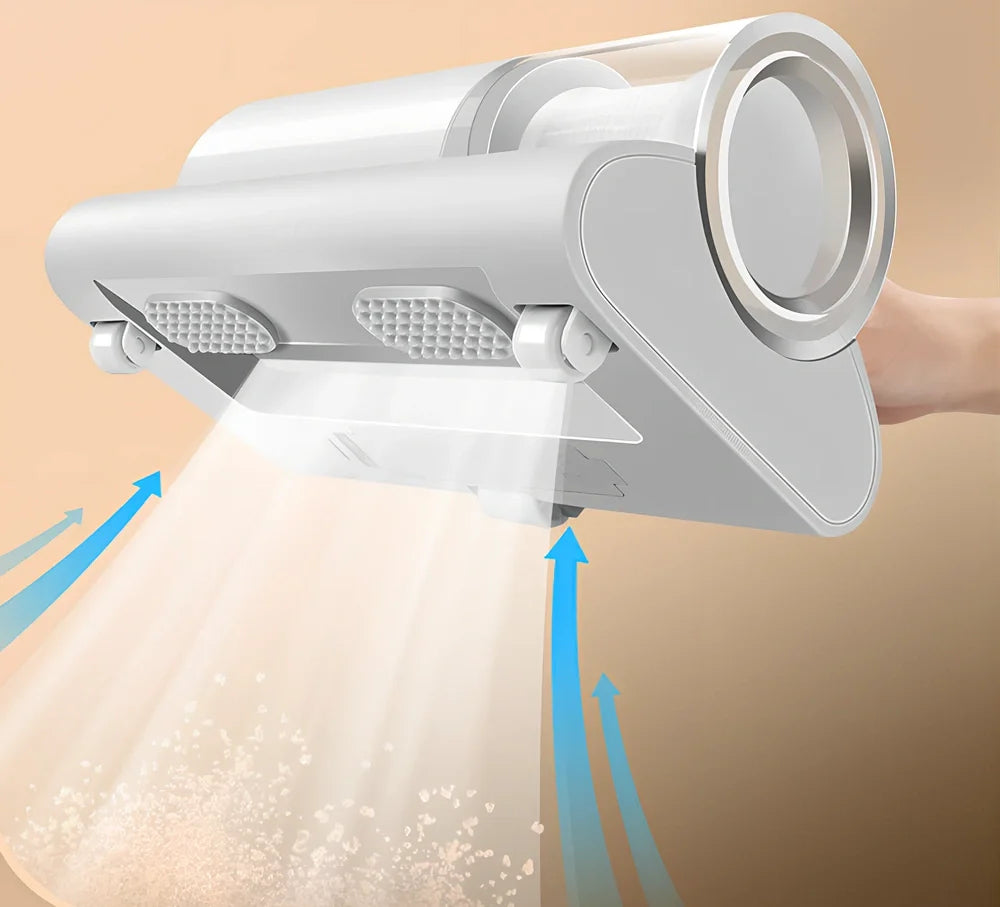 White wireless mite removal instrument with UV sterilisation for bedding cleaning