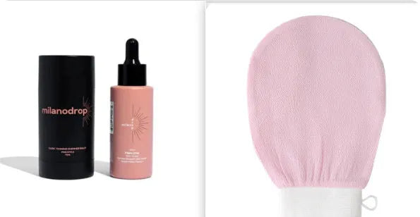 Matte Sun Tanning Black Liquid set with 50ml tanning drops bottle and 75ml tanning flash cream tube