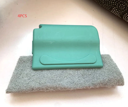 Window groove cleaning brush with comfortable grip and scouring pad head