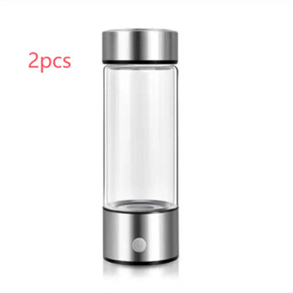 Premium hydrogen water bottle with rechargeable generator, crafted with borosilicate glass for improved cellular health and hydration