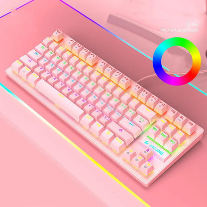 ABS mechanical gaming keyboard in black, white, blue, or pink colour options