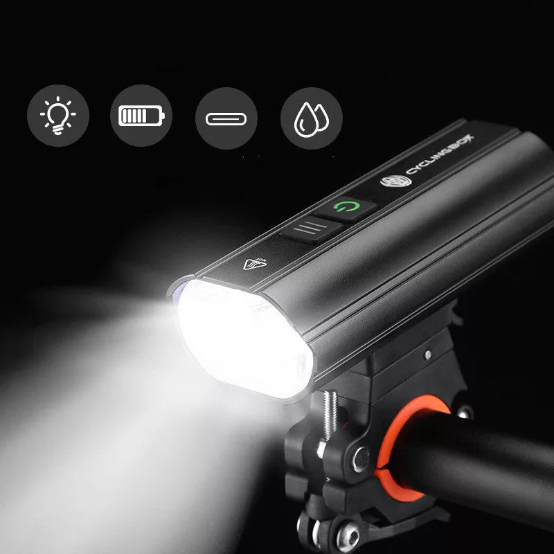 Rechargeable bicycle light with 1800 lumens brightness for mountain and urban cycling