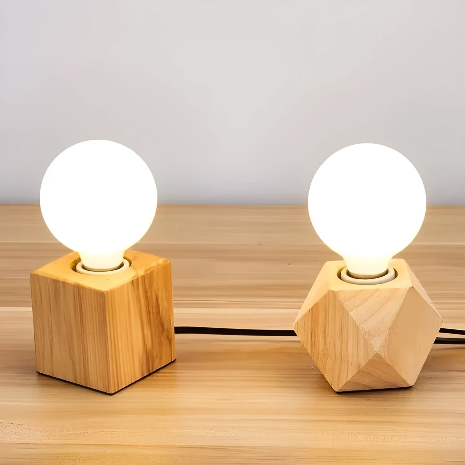 Wooden retro lamp holder with hanging wire showing square and diamond shape options