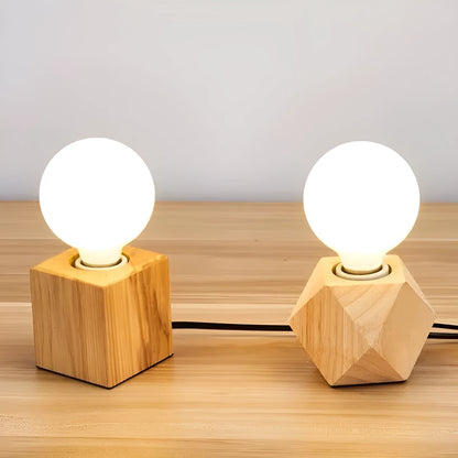 Wooden retro lamp holder with hanging wire showing square and diamond shape options
