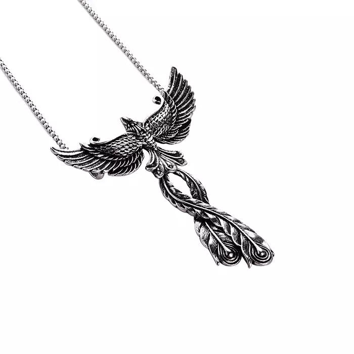 Zinc alloy phoenix pendant necklace with detailed design and 65CM chain