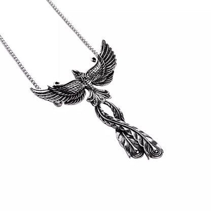 Zinc alloy phoenix pendant necklace with detailed design and 65CM chain