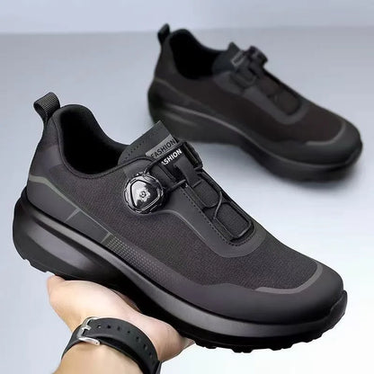 Men's thick sole rotating button sneakers in army green with platform design