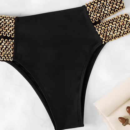 Hollow design beach bikini with chest pads in black, royal blue, or rose red colours