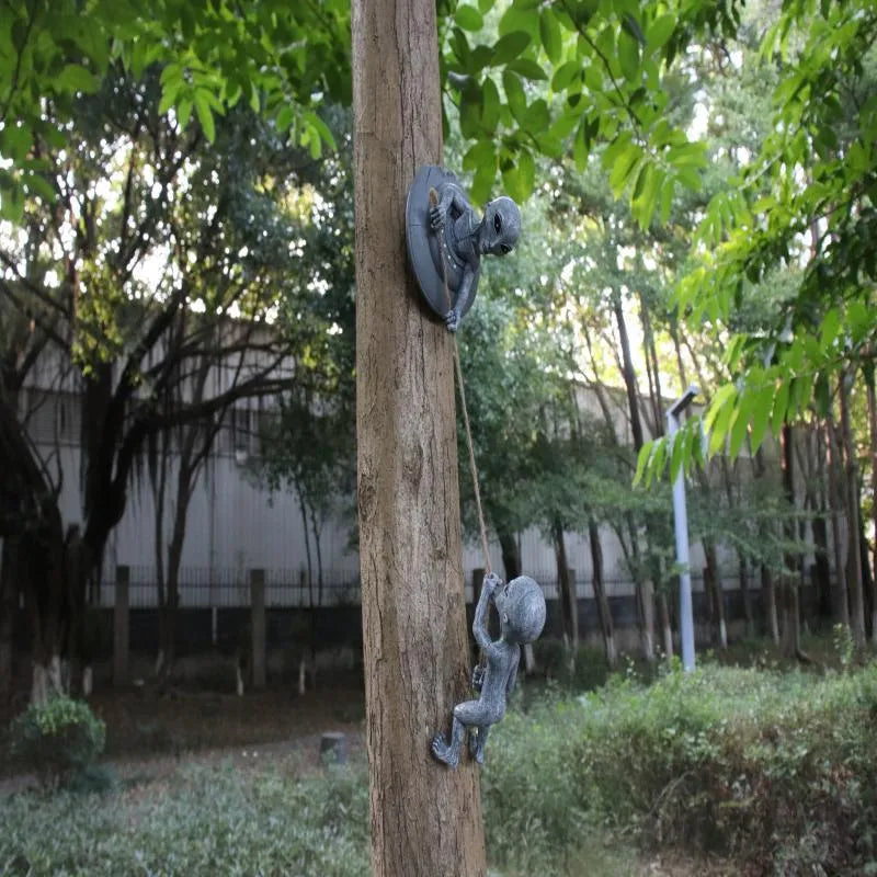 Grey resin alien tree pendant outdoor garden decoration with carved details