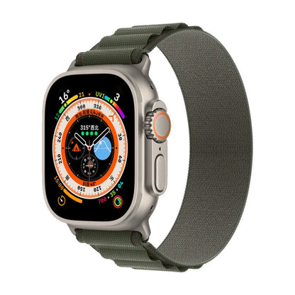 Alpine nylon watch band with metal head grain in 38/40/41mm and 42/44/45/49mm, Starlight, Black, Green, Orange and Grey options