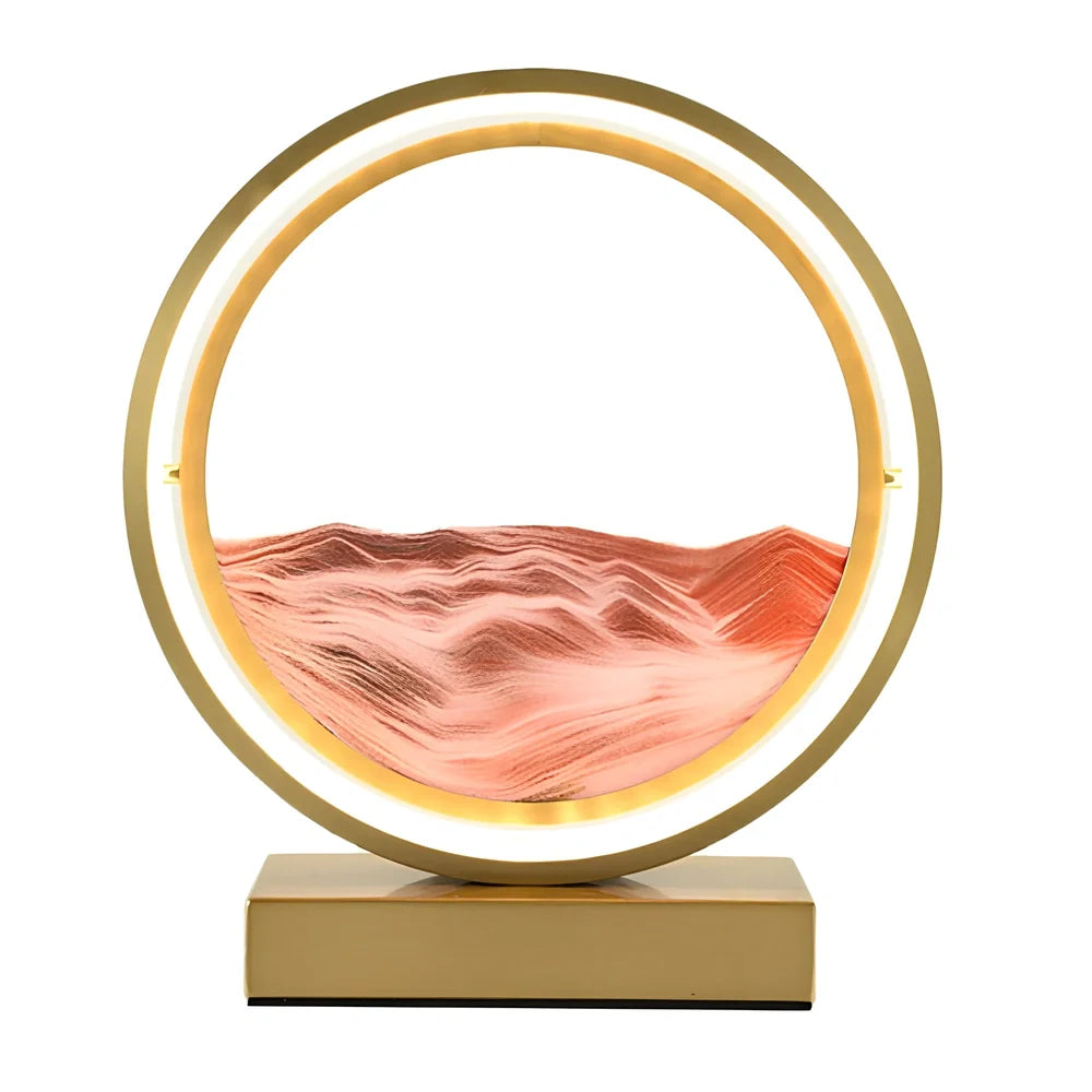 Black and white quicksand table lamp, 295mm tall with LED lights and remote control, coloured sand in glass chamber