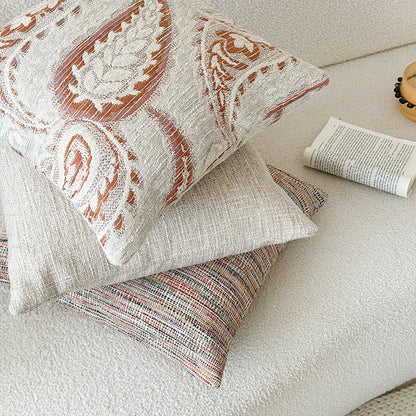 American-style yarn-dyed jacquard sofa pillow cover with thickened paisley design in amber colours, showing plant and flower pattern.