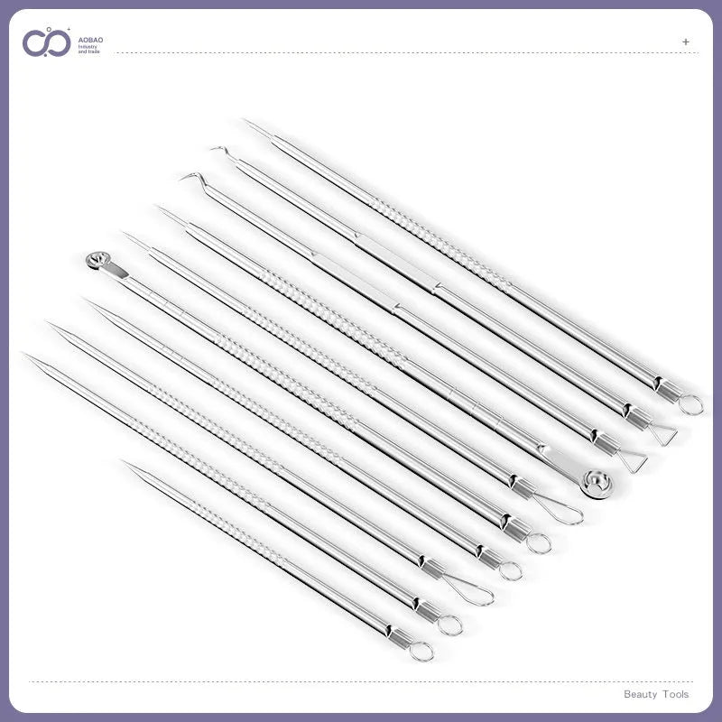 Acne needle set 4-piece ultra fine pointed metal acne clip tools for blackhead extraction skincare treatment with silver colour options for professional and home use