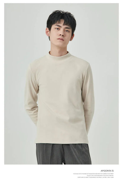Men's half high collar long sleeve t-shirt in Dralon fabric for autumn winter casual wear