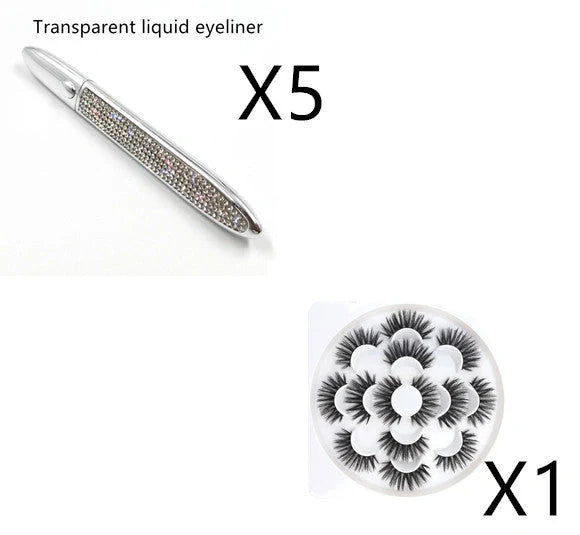 Multifunctional Self-Adhesive Eyeliner & Lashes Set with Black, Coffee, and Transparent Eyeliner Options and Full Diamond, Pearl, and Silver Lash Finishes