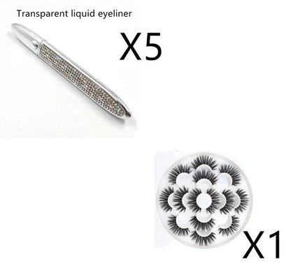 Multifunctional Self-Adhesive Eyeliner & Lashes Set with Black, Coffee, and Transparent Eyeliner Options and Full Diamond, Pearl, and Silver Lash Finishes