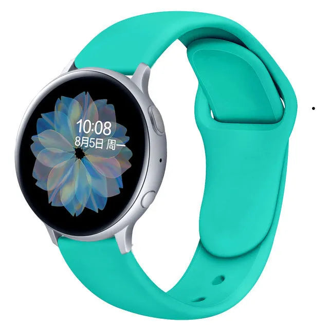 Samsung Galaxy Active 2 reverse buckle silicone strap showing 20mm and 22mm width options