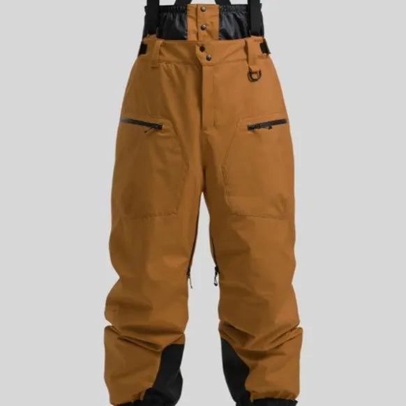 Men's black thickened waterproof ski trousers made from flame-retardant linen fabric