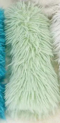 Plush cat toy pillow in blue, green, pink, and white colours measuring 27 by 10 centimetres