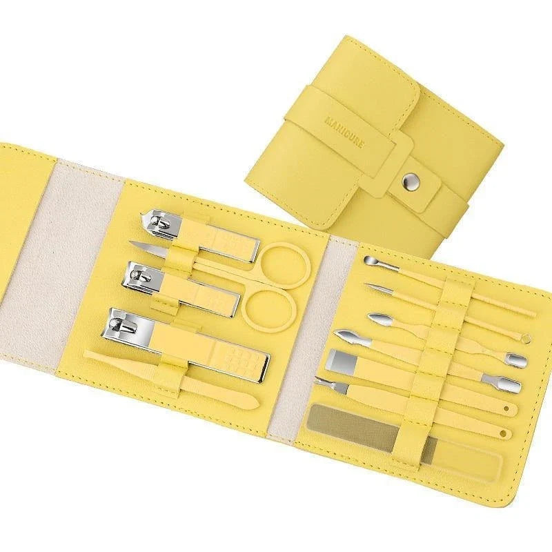 Premium 16-piece manicure set with sleek leather case, including nail clippers, scissors, tweezers, and other grooming tools