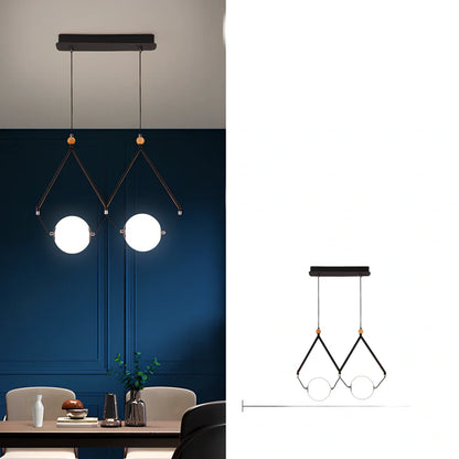 Multi-head LED pendant lamp with glass shades in black or gold, measuring 45-120cm diameter