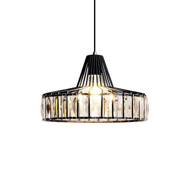 Black and gold iron crystal chandelier LED ceiling lamp with full spectrum light on a white background.